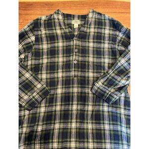LL‎ Bean Dobby Pintuck Flannel Nightgown Womens XL Blue Plaid 100% Cotton Cabin